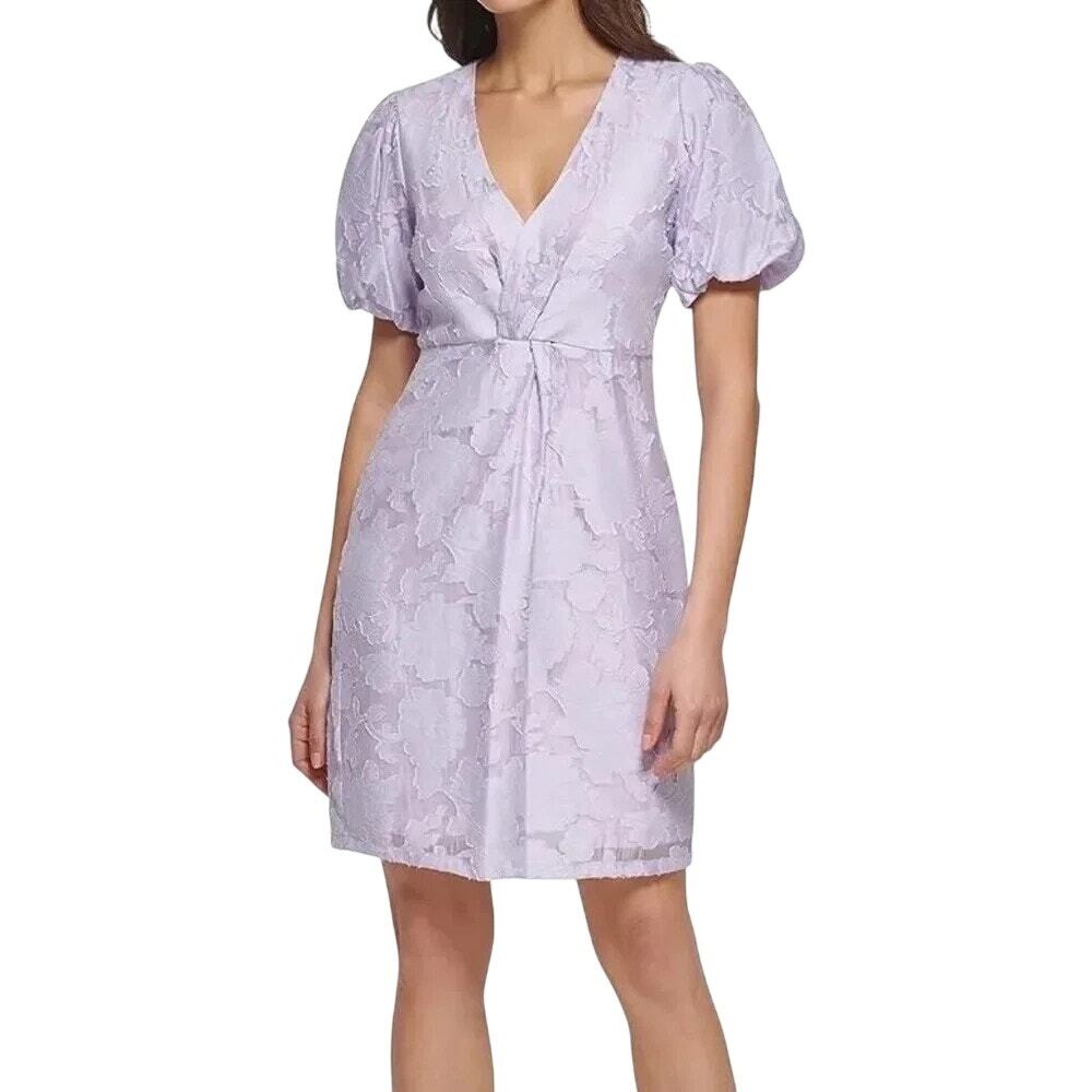 Guess Lavender Lilac Textured Floral Feminine Pastel Garden Party Sheath Dress